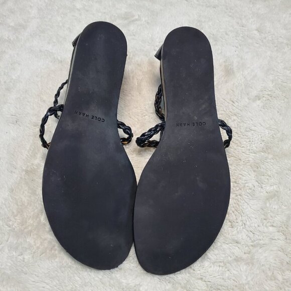 Cole Haan Abbe Black Braided Beaded Strap Back Zipper Flat Sandals Women 11 B - Picture 6 of 10